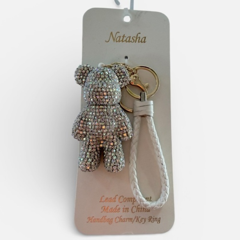 Natasha Beaded Bear Keychain with Gold Accents bag charm